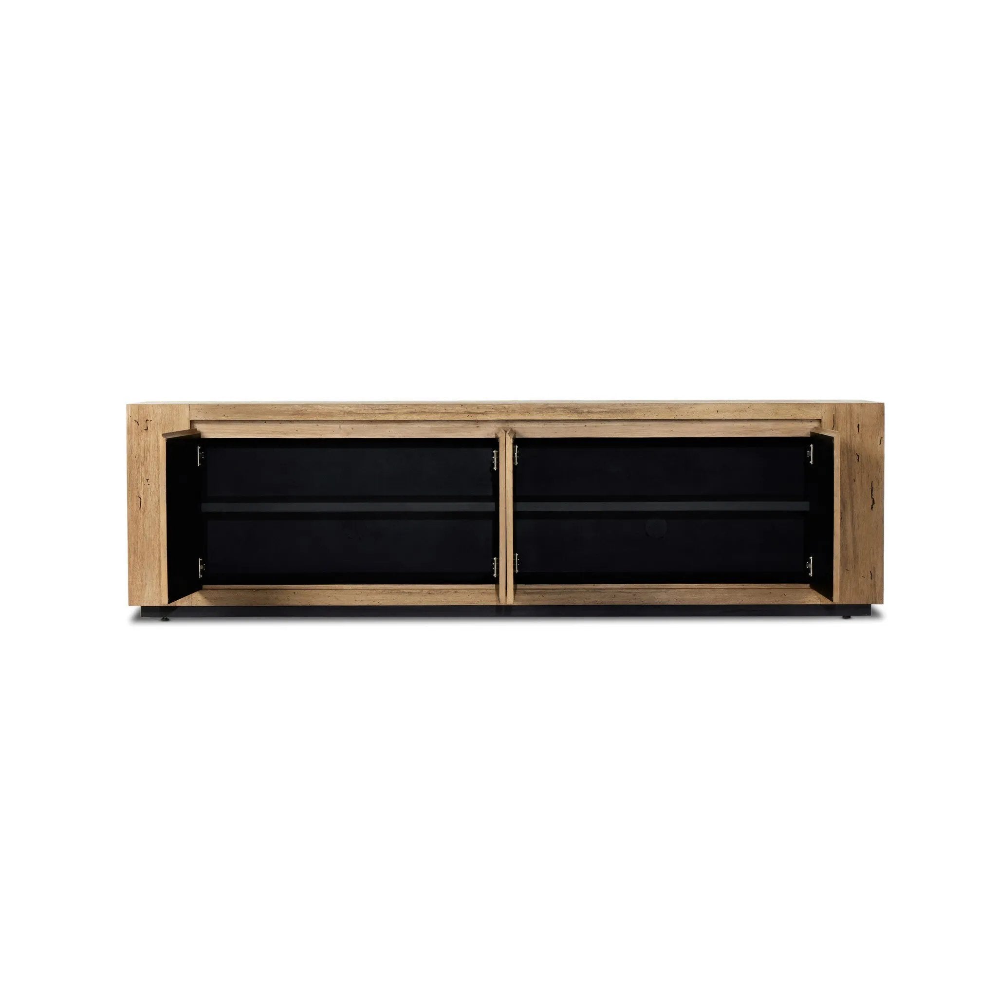 Made from thick-cut oak veneer with a faux rustic finish made to emulate wormwood, this spacious media console features a pedestal base and dovetail joinery detailing.As lovers of organic modern materials at Amethyst, we love the optimistic inspired Abaso Media Console - Rustic Wormwood Oak. Amethyst Home provides interior design, new home construction design consulting, vintage area rugs, and lighting in the Alpharetta metro area.