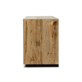 Made from thick-cut oak veneer with a faux rustic finish made to emulate wormwood, this spacious media console features a pedestal base and dovetail joinery detailing.As lovers of organic modern materials at Amethyst, we love the optimistic inspired Abaso Media Console - Rustic Wormwood Oak. Amethyst Home provides interior design, new home construction design consulting, vintage area rugs, and lighting in the Boston metro area.