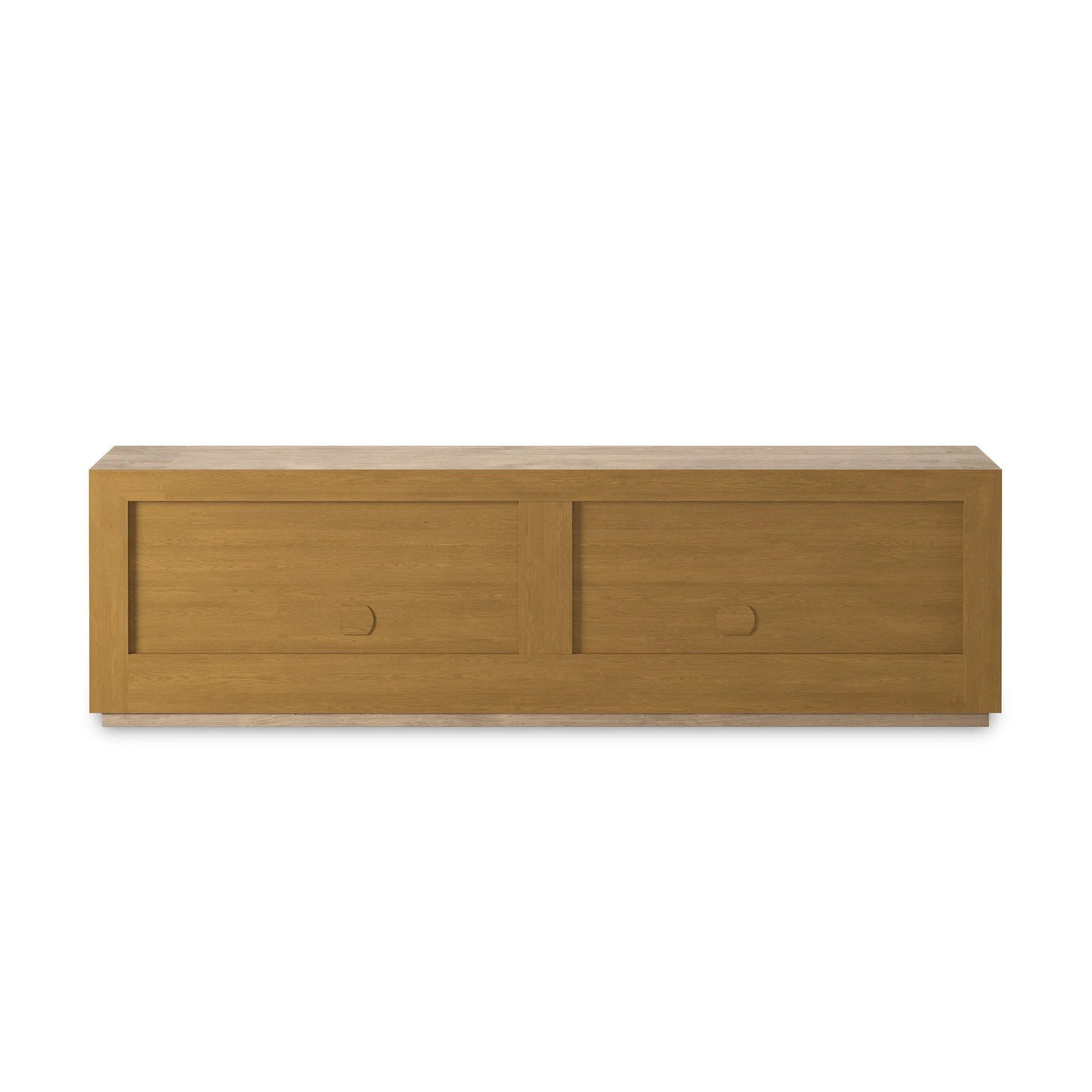 Made from thick-cut oak veneer with a rustic finish, this spacious media console features a pedestal base and dovetail joinery detailing.As lovers of clean aesthetics at Amethyst, we love the warm modern inspired Abaso Media Console - Whitewash Rustic Wormwood Oak. Amethyst Home provides interior design, new home construction design consulting, vintage area rugs, and lighting in the Houston metro area.