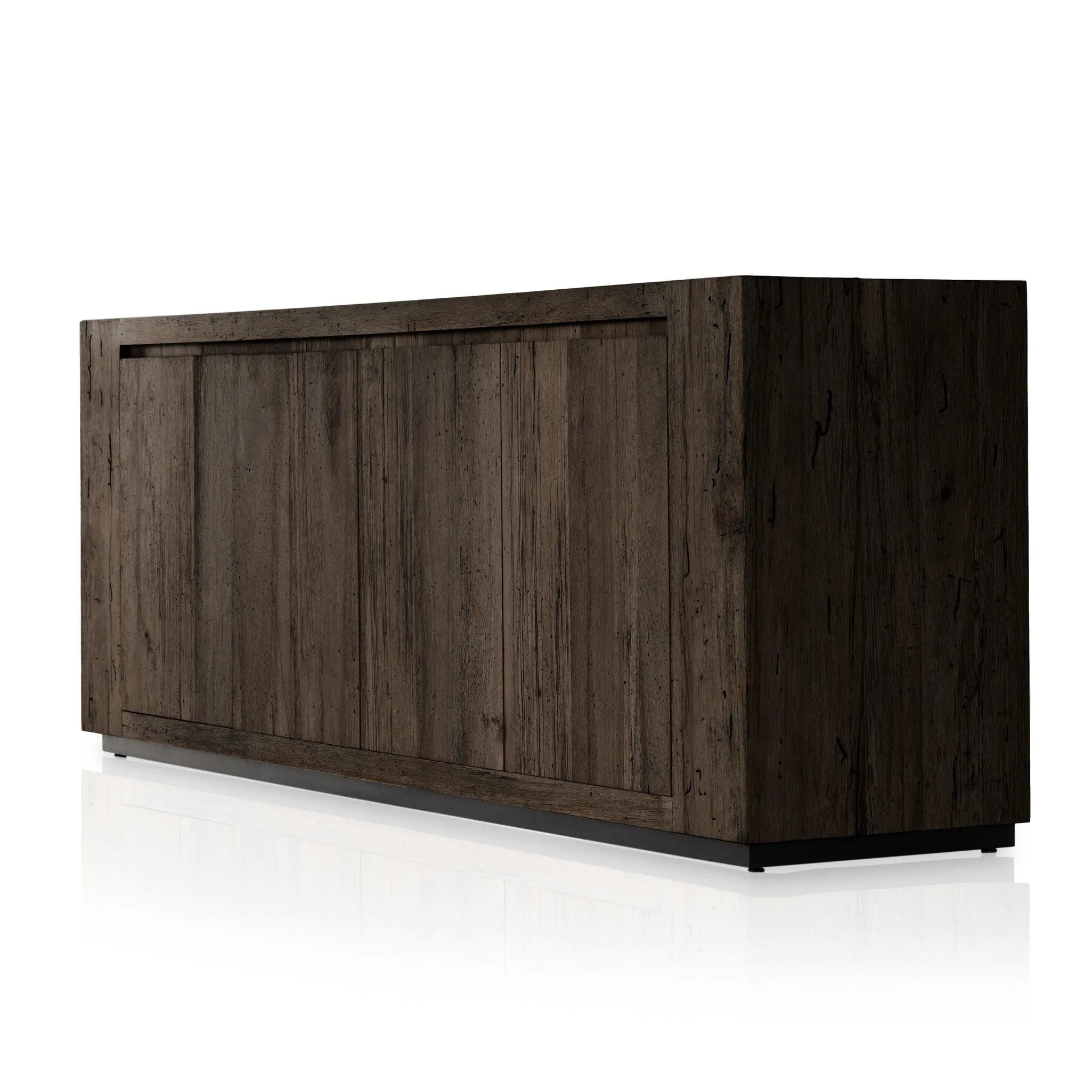 Made from thick-cut oak veneer with a faux rustic finish made to emulate wormwood oak, this low, large-scale sideboard features chunky squared legs and dovetail joinery detailing.As enthusiasts of wabi sabi style at Amethyst, we love the warm modern inspired Abaso Sideboard - Ebony Rustic Wormwood Oak. Amethyst Home provides interior design, new home construction design consulting, vintage area rugs, and lighting in the San Diego metro area.