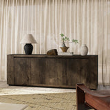 Made from thick-cut oak veneer with a faux rustic finish made to emulate wormwood oak, this low, large-scale sideboard features chunky squared legs and dovetail joinery detailing.As enthusiasts of wabi sabi style at Amethyst, we love the warm modern inspired Abaso Sideboard - Ebony Rustic Wormwood Oak. Amethyst Home provides interior design, new home construction design consulting, vintage area rugs, and lighting in the Scottsdale metro area.