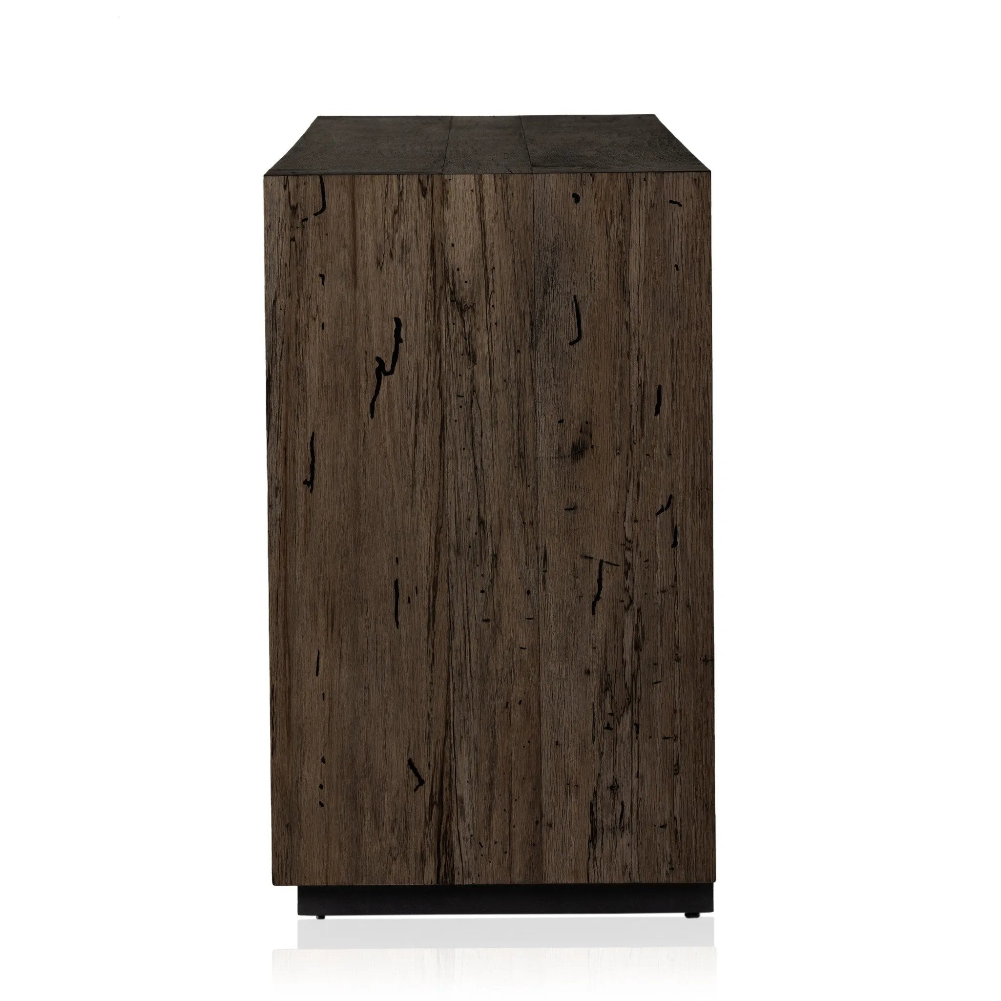 Made from thick-cut oak veneer with a faux rustic finish made to emulate wormwood oak, this low, large-scale sideboard features chunky squared legs and dovetail joinery detailing.As enthusiasts of wabi sabi style at Amethyst, we love the warm modern inspired Abaso Sideboard - Ebony Rustic Wormwood Oak. Amethyst Home provides interior design, new home construction design consulting, vintage area rugs, and lighting in the Seattle metro area.