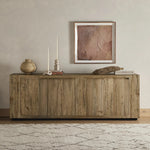 Made from thick-cut oak veneer with a faux rustic finish made to emulate wormwood, this low, large-scale sideboard features chunky squared legs and dovetail joinery detailing.As lovers of modern materials at Amethyst, we love the nature inspired Abaso Sideboard - Rustic Wormwood Oak. Amethyst Home provides interior design, new home construction design consulting, vintage area rugs, and lighting in the Houston metro area.