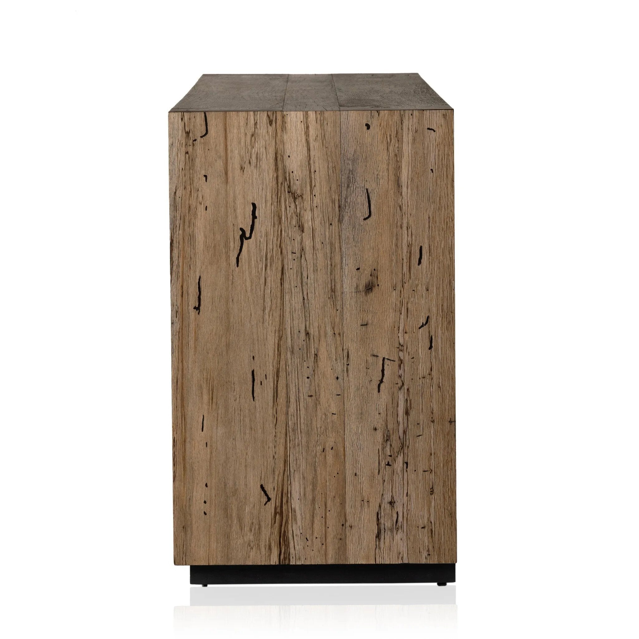 Made from thick-cut oak veneer with a faux rustic finish made to emulate wormwood, this low, large-scale sideboard features chunky squared legs and dovetail joinery detailing.As lovers of modern materials at Amethyst, we love the nature inspired Abaso Sideboard - Rustic Wormwood Oak. Amethyst Home provides interior design, new home construction design consulting, vintage area rugs, and lighting in the Seattle metro area.