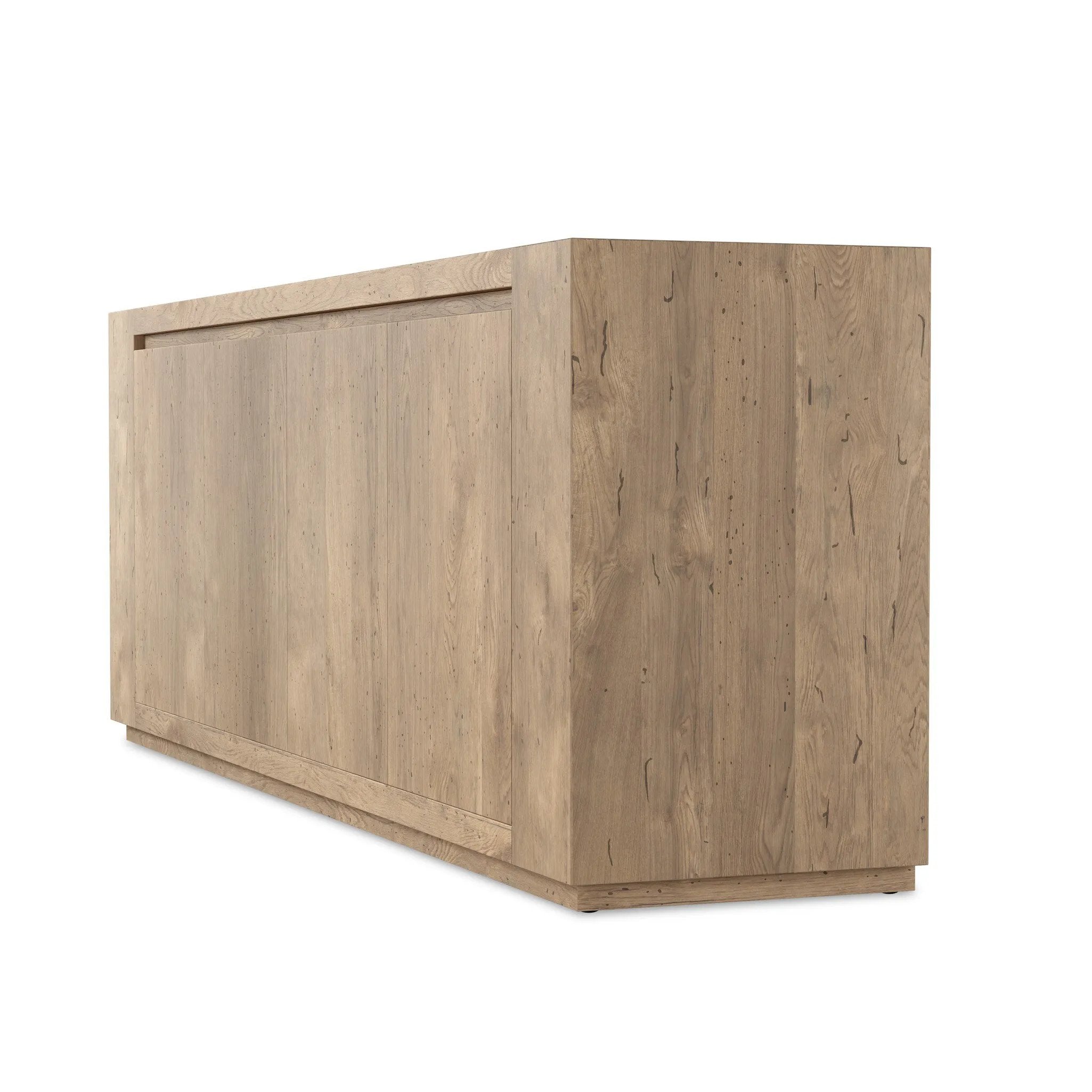 Made from thick-cut oak veneer with a faux rustic finish made to emulate wormwood oak, this low, large-scale sideboard features chunky squared legs and dovetail joinery detailing.As lovers of natural materials at Amethyst, we love the designer inspired Abaso Sideboard - Whitewash Rustic Wormwood Oak. Amethyst Home provides interior design, new home construction design consulting, vintage area rugs, and lighting in the Austin metro area.