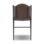 A bistro-style outdoor dining chair, merging a timeless profile with a unique stripe detail woven into the back. Finial details finish the dark bronze frame. Cover or store indoors during inclement weather and when not in use.As enthusiasts of luxe style at Amethyst, we love the nature inspired Abel Outdoor Dining Chair. Amethyst Home provides interior design, new home construction design consulting, vintage area rugs, and lighting in the Calabasas metro area.