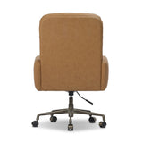 Plush top-grain leather and soft, rounded elements make for a comfortable sit. The oversized desk chair’s simplified tufting adds texture and visual movement to your office. A height-adjustable 360-degree swivel base with casters allows for easy accommodation. Amethyst Home provides interior design, new home construction design consulting, vintage area rugs, and lighting in the Nashville metro area.