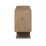 Store favorite dinnerware, table linens and more in this modernized Deco sideboard, with inverted chamfered framing and molding around the doors. Made from solid oak with a light, drifted finish and ski-style legs that elevate the whole piece Amethyst Home provides interior design, new home construction design consulting, vintage area rugs, and lighting in the Boston metro area.