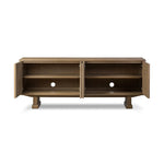 Store favorite dinnerware, table linens and more in this modernized Deco sideboard, with inverted chamfered framing and molding around the doors. Made from solid oak with a light, drifted finish and ski-style legs that elevate the whole piece Amethyst Home provides interior design, new home construction design consulting, vintage area rugs, and lighting in the Washington metro area.