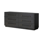 Featuring Adolfo Modern Black Ash 6 Drawer Dresser by Four Hands at Amethyst Home. Beautifully minimalist. A six-drawer dresser made from black-finished ash  features long, linear bronzed hardware for a smooth, clean look.Overall Dimensions: 72.00"w x 21.50"d x 32.25"hWeight : 306.44 lbsMaterials: Ash Veneer, Solid Ash. Amethyst Home provides interior design, new home construction design consulting, vintage area rugs, and lighting in the Miami metro area.