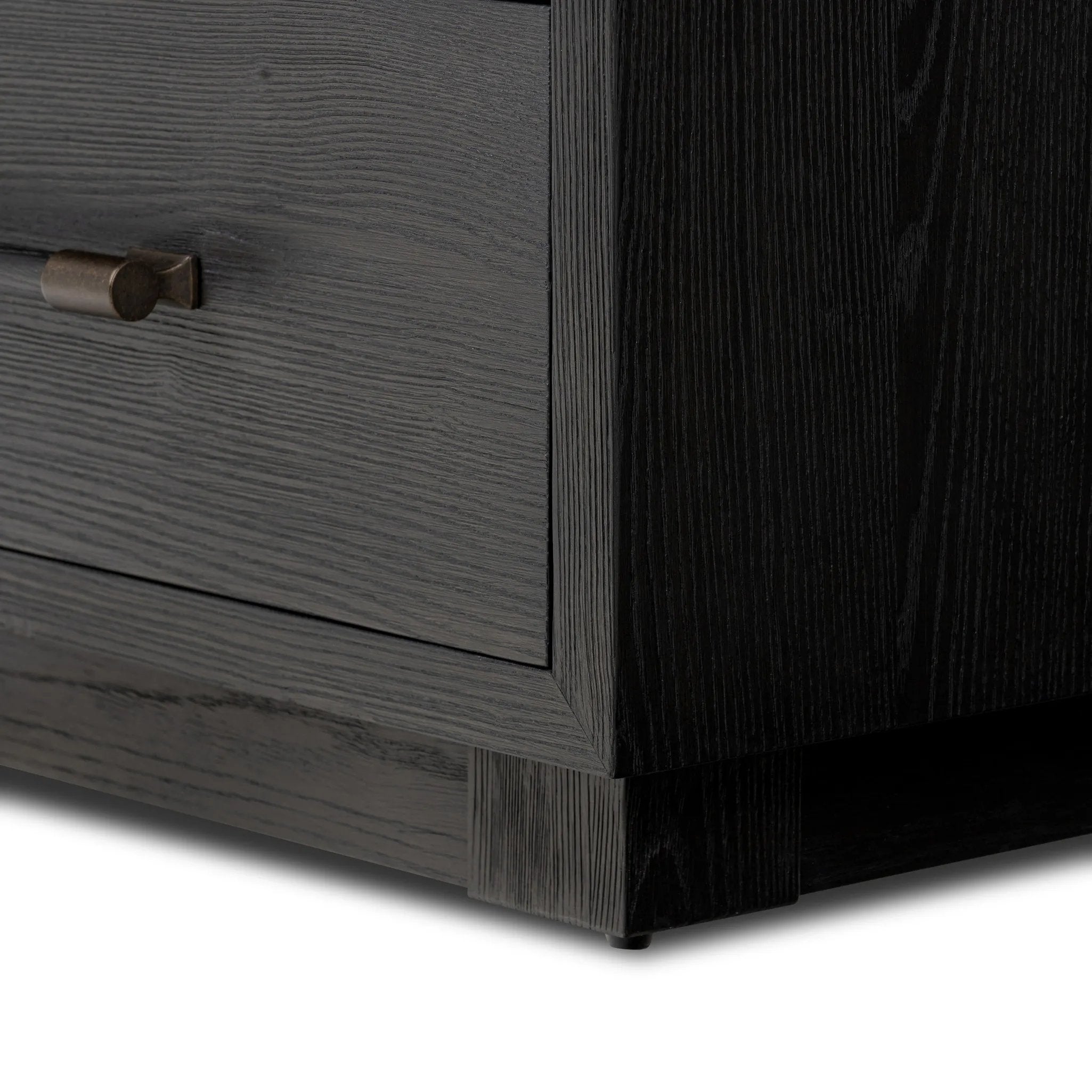 Featuring Adolfo Modern Black Ash 6 Drawer Dresser by Four Hands at Amethyst Home. Beautifully minimalist. A six-drawer dresser made from black-finished ash  features long, linear bronzed hardware for a smooth, clean look.Overall Dimensions: 72.00"w x 21.50"d x 32.25"hWeight : 306.44 lbsMaterials: Ash Veneer, Solid Ash. Amethyst Home provides interior design, new home construction design consulting, vintage area rugs, and lighting in the Winter Garden metro area.