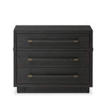 Featuring Adolfo Modern Black Ash Nightstand by Four Hands at Amethyst Home. Beautifully minimalist. A three-drawer dresser made from black-finished ash  features long, linear bronzed hardware for a smooth, clean look.Overall Dimensions: 32.00"w x 20.50"d x 26.25"hWeight : 114.64 lbsMaterials: Ash Veneer, Solid Ash. Amethyst Home provides interior design, new home construction design consulting, vintage area rugs, and lighting in the Miami metro area.