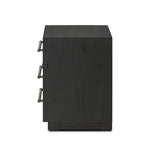 Featuring Adolfo Modern Black Ash Nightstand by Four Hands at Amethyst Home. Beautifully minimalist. A three-drawer dresser made from black-finished ash  features long, linear bronzed hardware for a smooth, clean look.Overall Dimensions: 32.00"w x 20.50"d x 26.25"hWeight : 114.64 lbsMaterials: Ash Veneer, Solid Ash. Amethyst Home provides interior design, new home construction design consulting, vintage area rugs, and lighting in the Nashville metro area.