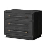 Featuring Adolfo Modern Black Ash Nightstand by Four Hands at Amethyst Home. Beautifully minimalist. A three-drawer dresser made from black-finished ash  features long, linear bronzed hardware for a smooth, clean look.Overall Dimensions: 32.00"w x 20.50"d x 26.25"hWeight : 114.64 lbsMaterials: Ash Veneer, Solid Ash. Amethyst Home provides interior design, new home construction design consulting, vintage area rugs, and lighting in the Salt Lake City metro area.