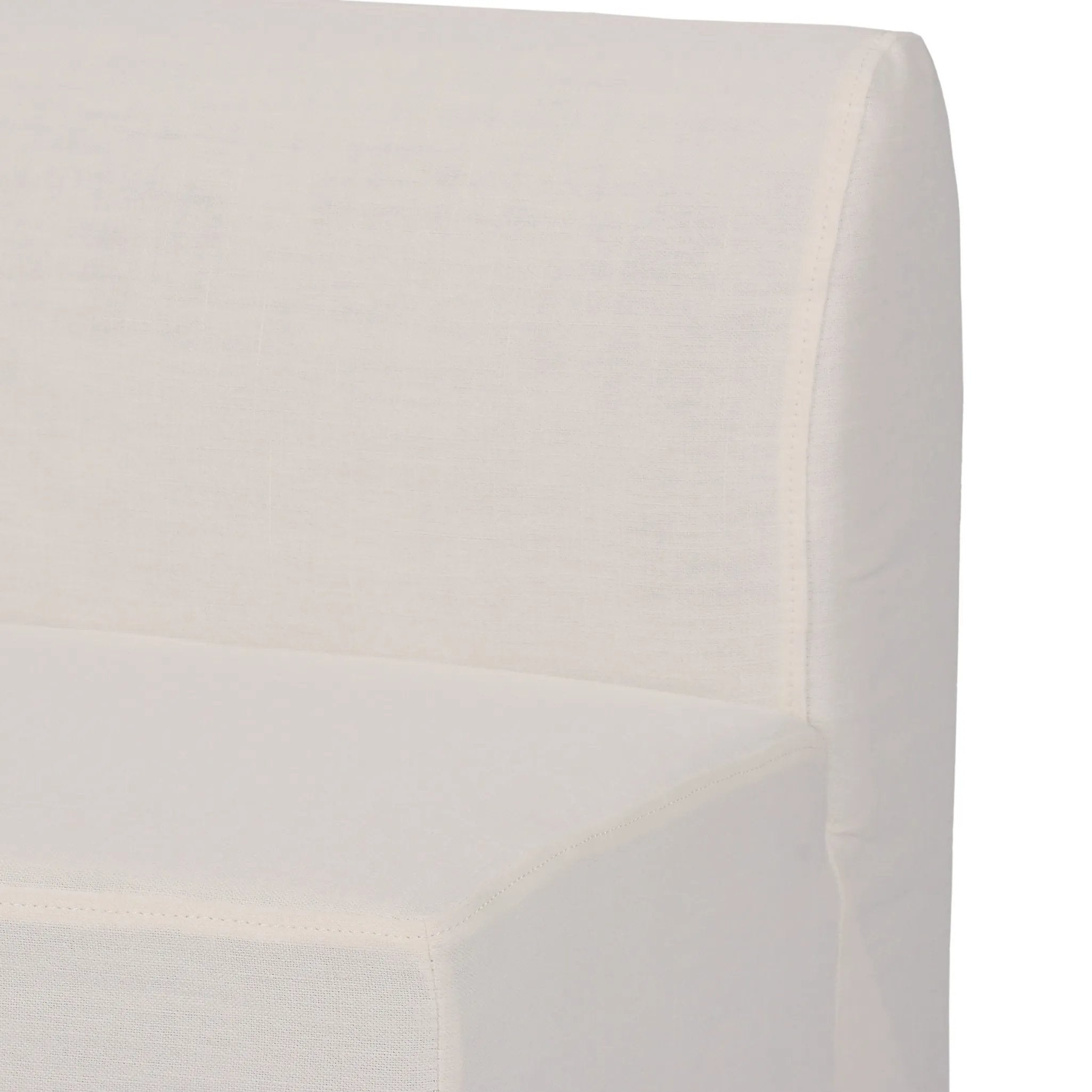 Featuring Ainsworth Broadway Snow Slipcover Dining Bench by Four Hands at Amethyst Home. A sculptural shape with clean lines and oversized dome-shaped arms. Tight construction allows a fully removable, machine-washable slipcover to drape over the entire piece. Slipcover is handmade from a natural, resilient white 100% flax/linen blend; attaches to the frame wi. Amethyst Home provides interior design, new home construction design consulting, vintage area rugs, and lighting in the Austin metro area.