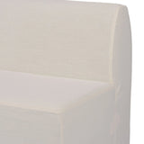 Featuring Ainsworth Broadway Snow Slipcover Dining Bench by Four Hands at Amethyst Home. A sculptural shape with clean lines and oversized dome-shaped arms. Tight construction allows a fully removable, machine-washable slipcover to drape over the entire piece. Slipcover is handmade from a natural, resilient white 100% flax/linen blend; attaches to the frame wi. Amethyst Home provides interior design, new home construction design consulting, vintage area rugs, and lighting in the Dallas metro area.