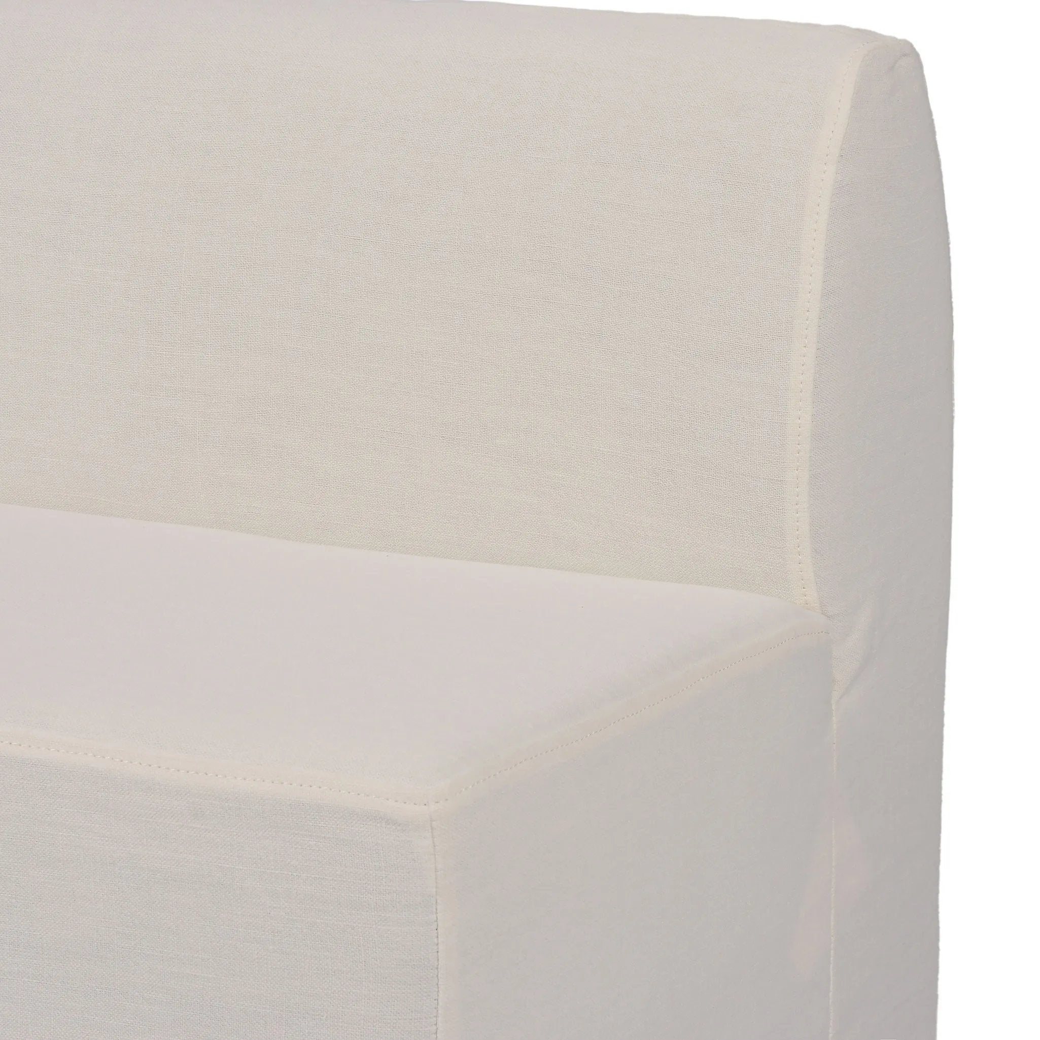 Featuring Ainsworth Broadway Snow Slipcover Dining Bench by Four Hands at Amethyst Home. A sculptural shape with clean lines and oversized dome-shaped arms. Tight construction allows a fully removable, machine-washable slipcover to drape over the entire piece. Slipcover is handmade from a natural, resilient white 100% flax/linen blend; attaches to the frame wi. Amethyst Home provides interior design, new home construction design consulting, vintage area rugs, and lighting in the Dallas metro area.