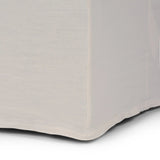 Featuring Ainsworth Broadway Snow Slipcover Dining Bench by Four Hands at Amethyst Home. A sculptural shape with clean lines and oversized dome-shaped arms. Tight construction allows a fully removable, machine-washable slipcover to drape over the entire piece. Slipcover is handmade from a natural, resilient white 100% flax/linen blend; attaches to the fra. Amethyst Home provides interior design, new home construction design consulting, vintage area rugs, and lighting in the Kansas City metro area.