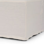 Featuring Ainsworth Broadway Snow Slipcover Dining Bench by Four Hands at Amethyst Home. A sculptural shape with clean lines and oversized dome-shaped arms. Tight construction allows a fully removable, machine-washable slipcover to drape over the entire piece. Slipcover is handmade from a natural, resilient white 100% flax/linen blend; attaches to the frame. Amethyst Home provides interior design, new home construction design consulting, vintage area rugs, and lighting in the Nashville metro area.