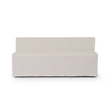 Featuring Ainsworth Broadway Snow Slipcover Dining Bench by Four Hands at Amethyst Home. A sculptural shape with clean lines and oversized dome-shaped arms. Tight construction allows a fully removable, machine-washable slipcover to drape over the entire piece. Slipcover is handmade from a natural, resilient white 100% flax/linen blend; attaches to the frame wit. Amethyst Home provides interior design, new home construction design consulting, vintage area rugs, and lighting in the Omaha metro area.