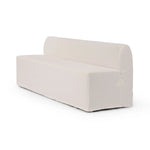 Featuring Ainsworth Broadway Snow Slipcover Dining Bench by Four Hands at Amethyst Home. A sculptural shape with clean lines and oversized dome-shaped arms. Tight construction allows a fully removable, machine-washable slipcover to drape over the entire piece. Slipcover is handmade from a natural, resilient white 100% flax/linen blend; attaches to the frame . Amethyst Home provides interior design, new home construction design consulting, vintage area rugs, and lighting in the Portland metro area.