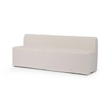 Featuring Ainsworth Broadway Snow Slipcover Dining Bench by Four Hands at Amethyst Home. A sculptural shape with clean lines and oversized dome-shaped arms. Tight construction allows a fully removable, machine-washable slipcover to drape over the entire piece. Slipcover is handmade from a natural, resilient white 100% flax/linen blend; attaches to the frame w. Amethyst Home provides interior design, new home construction design consulting, vintage area rugs, and lighting in the Seattle metro area.