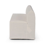 Featuring Ainsworth Broadway Snow Slipcover Dining Bench by Four Hands at Amethyst Home. A sculptural shape with clean lines and oversized dome-shaped arms. Tight construction allows a fully removable, machine-washable slipcover to drape over the entire piece. Slipcover is handmade from a natural, resilient white 100% flax/linen blend; attaches to the frame wit. Amethyst Home provides interior design, new home construction design consulting, vintage area rugs, and lighting in the Tampa metro area.