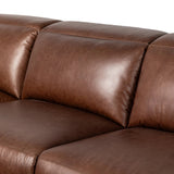 Introducing an Italian-inspired modern sectional with a suite of seating that reclines. Each seat has its very own reclining mechanism so that everyone can sit back and relax. Sectional features waterfall seating, curved arms, adjustable headrests, articulating footrests and rounded back corners. The concealed power motion adjusts comfort level. Amethyst Home provides interior design, new home construction design consulting, vintage area rugs, and lighting in the Calabasas metro area.