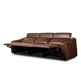 Introducing an Italian-inspired modern sectional with a suite of seating that reclines. Each seat has its very own reclining mechanism so that everyone can sit back and relax. Sectional features waterfall seating, curved arms, adjustable headrests, articulating footrests and rounded back corners. The concealed power motion adjusts comfort level. Amethyst Home provides interior design, new home construction design consulting, vintage area rugs, and lighting in the Newport Beach metro area.