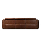 Introducing an Italian-inspired modern sectional with a suite of seating that reclines. Each seat has its very own reclining mechanism so that everyone can sit back and relax. Sectional features waterfall seating, curved arms, adjustable headrests, articulating footrests and rounded back corners. The concealed power motion adjusts comfort level. Amethyst Home provides interior design, new home construction design consulting, vintage area rugs, and lighting in the Scottsdale metro area.