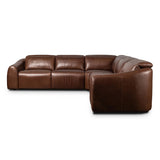 Introducing an Italian-inspired modern sectional with a suite of seating that reclines. Just about every seat on the sofa has its very own reclining mechanism so that everyone can sit back and relax. Sectional features waterfall seating, curved arms, adjustable headrests, articulating footrests and rounded back corners. Amethyst Home provides interior design, new home construction design consulting, vintage area rugs, and lighting in the Boston metro area.