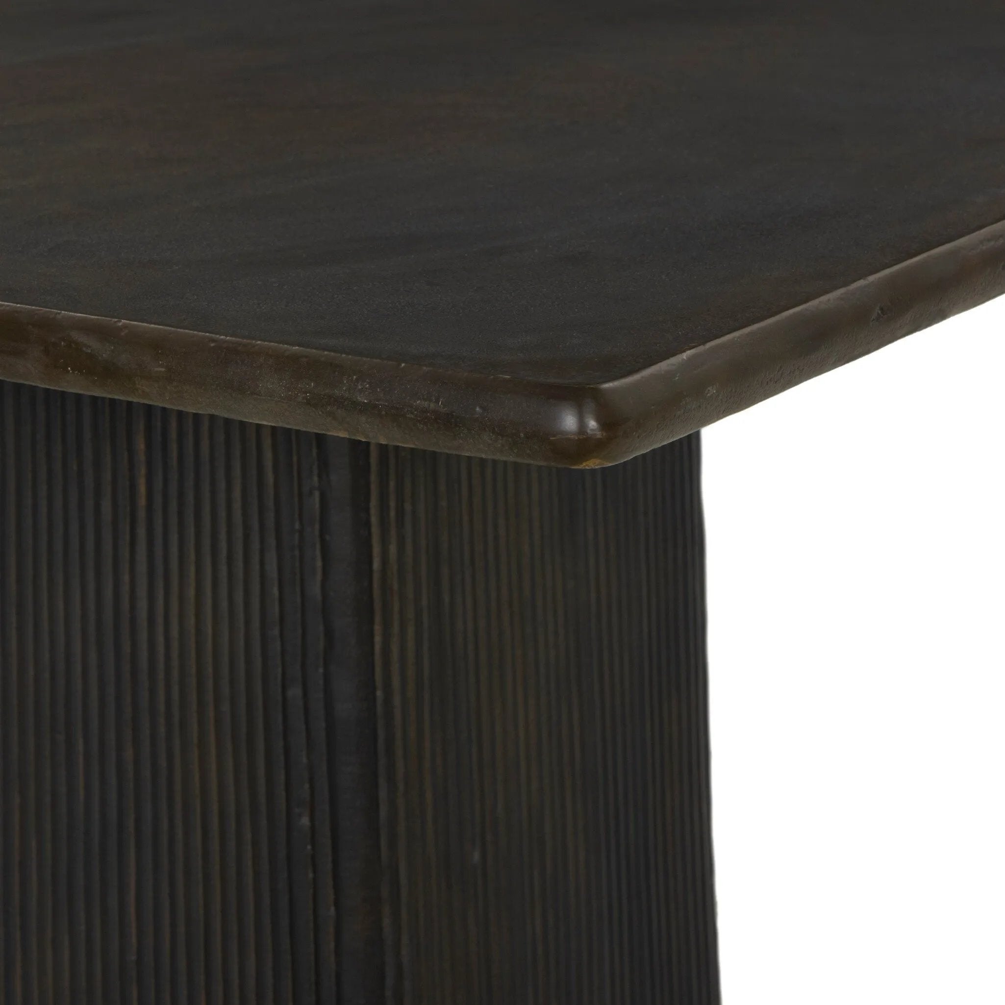 This bistro-sized outdoor table features a pedestal-style base with a reeded bronze finish, adding dimension that catches the light. Cover or store inside during inclement weather and when not in use.As enthusiasts of clean materials at Amethyst, we love the designer inspired Althea Outdoor Dining Table-38" - Textured Bronze Aluminum. Amethyst Home provides interior design, new home construction design consulting, vintage area rugs, and lighting in the Laguna Beach metro area.