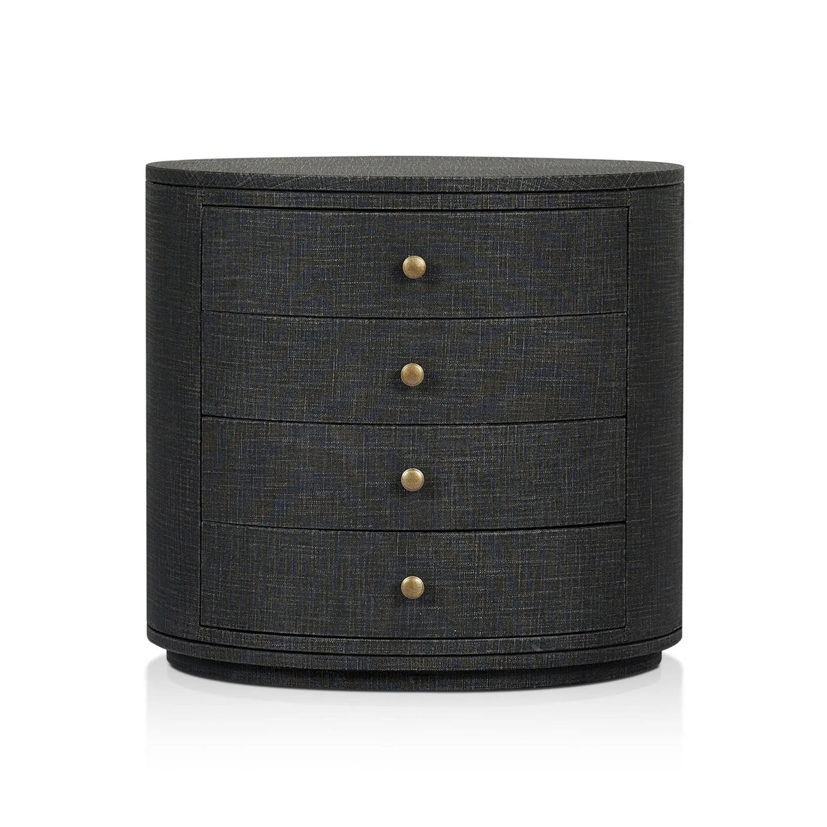 Amelia Black Linen Oval Nightstand | shipping 09/09/2025