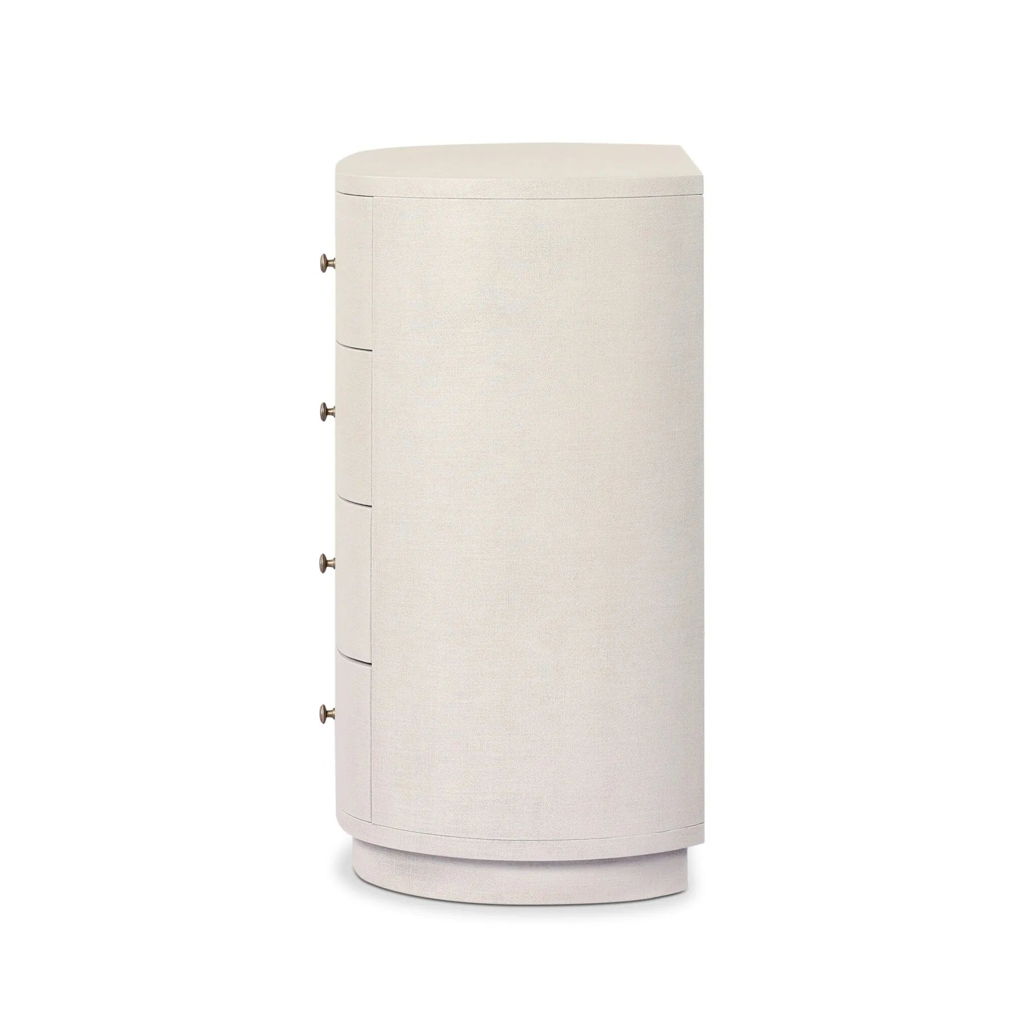 Uniquely made from ivory-painted linen, a beautifully curved drawer chest gives shape to generous storage for clothes, accessories and more Amethyst Home provides interior design, new home construction design consulting, vintage area rugs, and lighting in the Park City metro area.