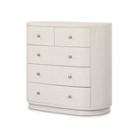 Uniquely made from ivory-painted linen, a beautifully curved drawer chest gives shape to generous storage for clothes, accessories and more Amethyst Home provides interior design, new home construction design consulting, vintage area rugs, and lighting in the Washington metro area.