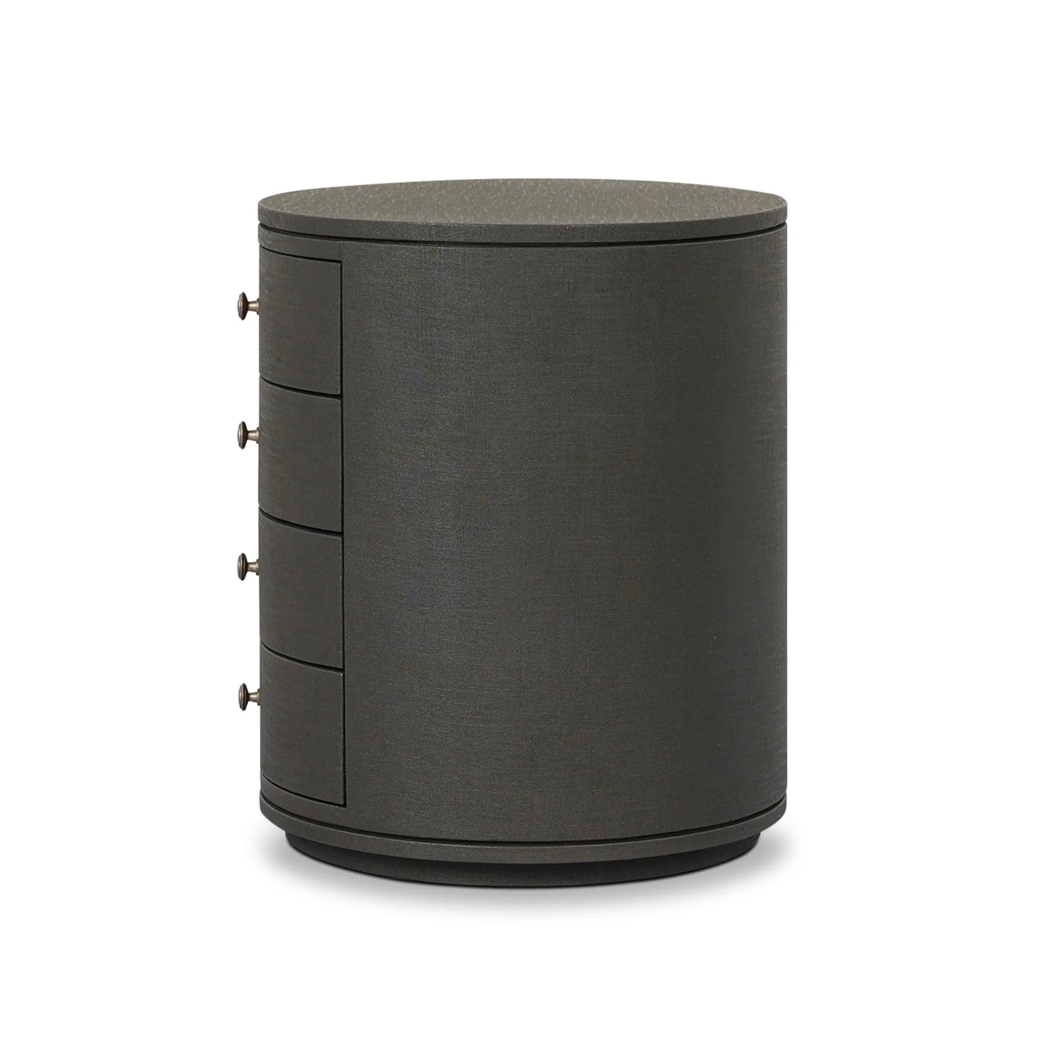Featuring Amelia Dark Green Lacquered Linen Oval Nightstand by Four Hands at Amethyst Home. Overall Dimensions: 26.00"w x 20.00"d x 24.00"hWeight : 87.08 lbsMaterials: Painted Linen. Amethyst Home provides interior design, new home construction design consulting, vintage area rugs, and lighting in the Monterey metro area.