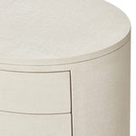 Uniquely made from ivory-painted linen, a beautifully curved nightstand shapes four drawers for generous bedside storage Amethyst Home provides interior design, new home construction design consulting, vintage area rugs, and lighting in the Laguna Beach metro area.