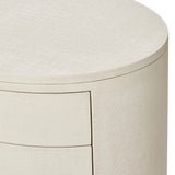 Uniquely made from ivory-painted linen, a beautifully curved nightstand shapes four drawers for generous bedside storage Amethyst Home provides interior design, new home construction design consulting, vintage area rugs, and lighting in the Laguna Beach metro area.