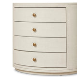 Uniquely made from ivory-painted linen, a beautifully curved nightstand shapes four drawers for generous bedside storage Amethyst Home provides interior design, new home construction design consulting, vintage area rugs, and lighting in the Monterey metro area.