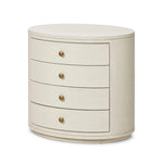 Uniquely made from ivory-painted linen, a beautifully curved nightstand shapes four drawers for generous bedside storage Amethyst Home provides interior design, new home construction design consulting, vintage area rugs, and lighting in the Salt Lake City metro area.