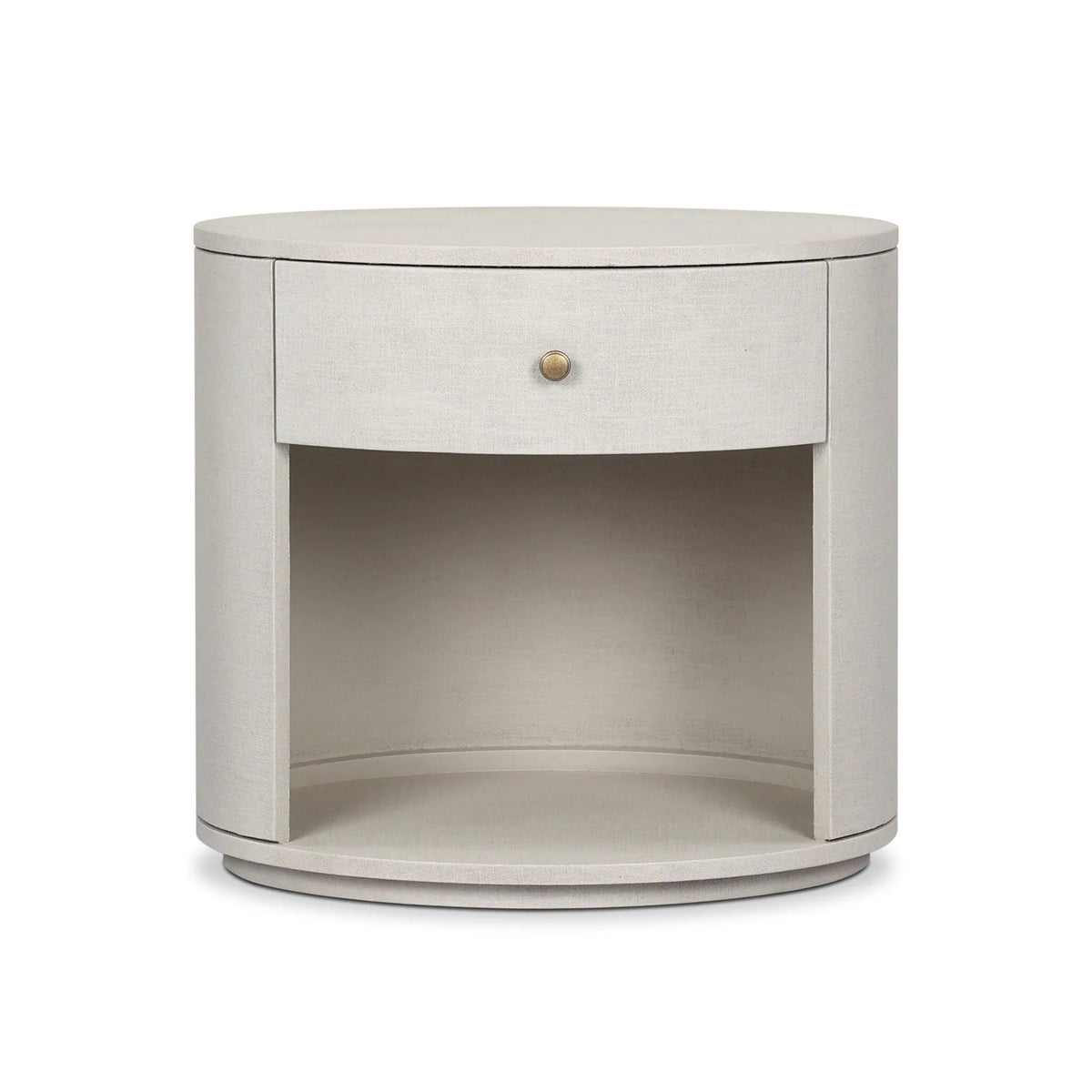 Amelia Oval One Drawer Nightstand - Ivory Painted Linen | shipping 10/15/2025