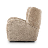 Relax into the curved arms and subtle wingback shape of this classic reading chair, featuring a reclining mechanism for ultimate comfort. Upholstered in an ethically sourced, natural beige shearling for extra comfort and texture. Crafted with S-spring suspension, a loose cushion and hidden legs beneath. Amethyst Home provides interior design, new home construction design consulting, vintage area rugs, and lighting in the Laguna Beach metro area.