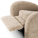 Relax into the curved arms and subtle wingback shape of this classic reading chair, featuring a reclining mechanism for ultimate comfort. Upholstered in an ethically sourced, natural beige shearling for extra comfort and texture. Crafted with S-spring suspension, a loose cushion and hidden legs beneath. Amethyst Home provides interior design, new home construction design consulting, vintage area rugs, and lighting in the Newport Beach metro area.