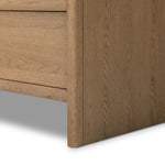 Crafted from sandy solid oak in a waterfall silhouette, this dresser adds a touch of contemporary simplicity to your bedroom. A bullnose edge and oval iron drawer pulls add variety.As lovers of natural design at Amethyst, we love the designer inspired Analisa 6 Drawer Dresser - Sandy Oak. Amethyst Home provides interior design, new home construction design consulting, vintage area rugs, and lighting in the Dallas metro area.