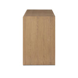 Crafted from sandy solid oak in a waterfall silhouette, this dresser adds a touch of contemporary simplicity to your bedroom. A bullnose edge and oval iron drawer pulls add variety.As lovers of natural design at Amethyst, we love the designer inspired Analisa 6 Drawer Dresser - Sandy Oak. Amethyst Home provides interior design, new home construction design consulting, vintage area rugs, and lighting in the Newport Beach metro area.