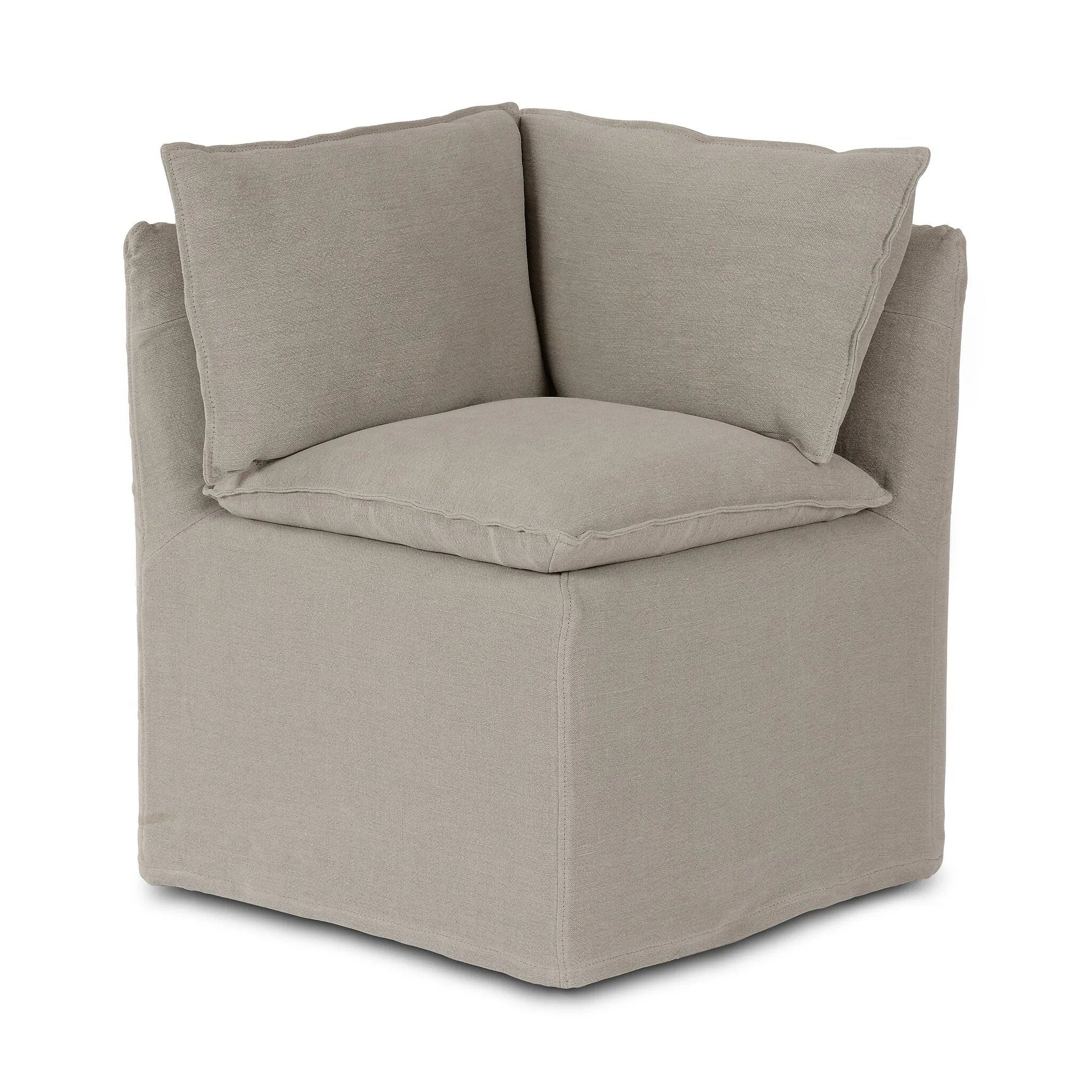 Featuring Andre Slipcovered Linen Dining Banquette Corner by Four Hands at Amethyst Home. This Andre Broadway Stone Slipcover Dining Corner Piece is the perfect solution for your dining needs. With its versatile design and comfortable sofa feature, it offers both style and functionality. Made with quality materials, it provides durability and long-lasti. Amethyst Home provides interior design, new home construction design consulting, vintage area rugs, and lighting in the Winter Garden metro area.