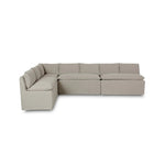 Featuring Andre Broadway Stone  Slipcover Dining Banquette by Four Hands at Amethyst Home. Expertly crafted with a sleek shape and supportive cushioning, the Andre Shape 131" - Broadway Stone sofa adds sophisticated style to any dining space. Available in L shape, this slipcover dining banquette provides maximum comfort and a modern aesthetic. 
Overall Dimensi. Amethyst Home provides interior design, new home construction design consulting, vintage area rugs, and lighting in the Boston metro area.