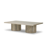 Classic — and classy. This rectangular coffee table is made from white travertine with tessellated columns, for a Greco-Roman look that elevates any living space it's styled in.As fans of natural materials at Amethyst, we love the designer inspired Angelo Coffee Table. Amethyst Home provides interior design, new home construction design consulting, vintage area rugs, and lighting in the Los Angeles metro area.