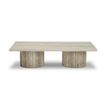 Classic — and classy. This rectangular coffee table is made from white travertine with tessellated columns, for a Greco-Roman look that elevates any living space it's styled in.As fans of natural materials at Amethyst, we love the designer inspired Angelo Coffee Table. Amethyst Home provides interior design, new home construction design consulting, vintage area rugs, and lighting in the Tampa metro area.