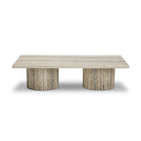 Classic — and classy. This rectangular coffee table is made from white travertine with tessellated columns, for a Greco-Roman look that elevates any living space it's styled in.As fans of natural materials at Amethyst, we love the designer inspired Angelo Coffee Table. Amethyst Home provides interior design, new home construction design consulting, vintage area rugs, and lighting in the Tampa metro area.